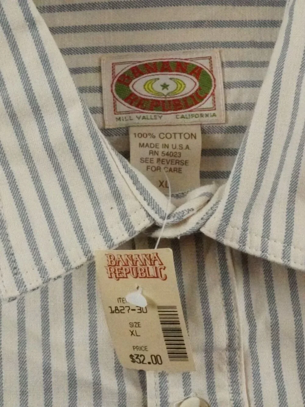 Vintage Banana Republic Button Up Shirt Mens Extra Large Striped Made In USA